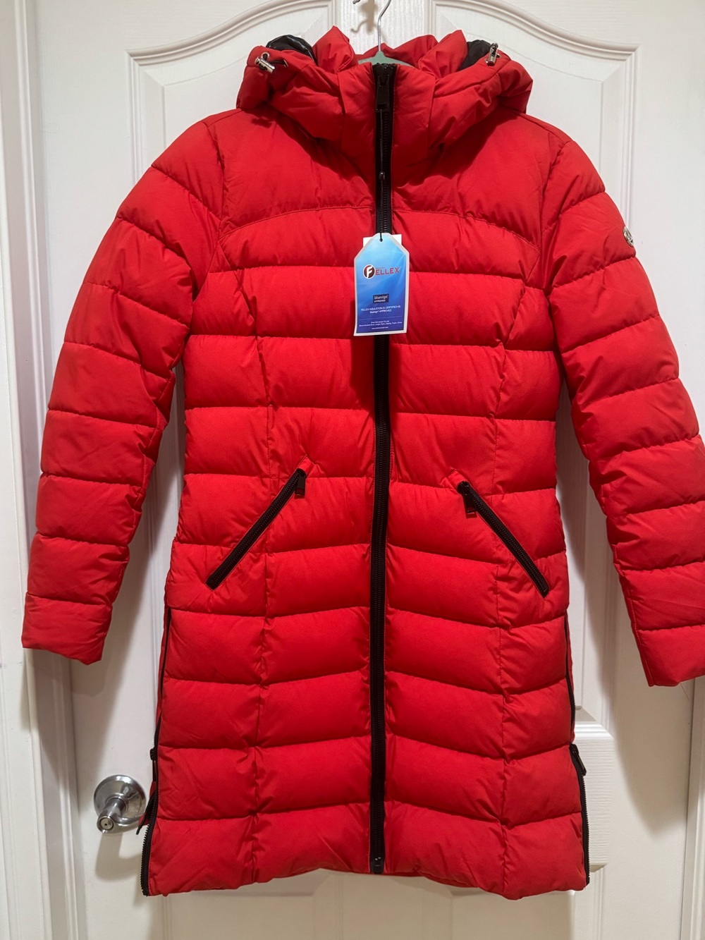 NWT IKAZZ Gianne Red Packable Long Puffer Coat Hooded Vegan Down XS
